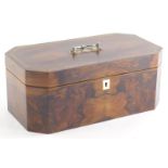 A 19thC and later walnut jewellery box, of hexagonal form with mother of pearl escutcheon and remova