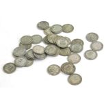 Thirty six pre 1946 one shilling coins, approx 200g.