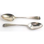 A pair of George III silver Old English pattern serving spoons, by Samuel Godbehere and Edward Wigan