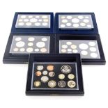 Five Royal Mint coin collection sets for 2006, 2007, 2008, 2009, 2010.