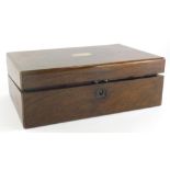 A 19thC rosewood writing slope, of rectangular form, the plain lid revealing a fitted interior with