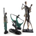 A collection of sculptural items, to include two bronze Art Deco style dancers, and two resin figure