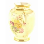 A Royal Worcester porcelain pot pourri jar, painted with flowers and leaves on a blush ivory ground,