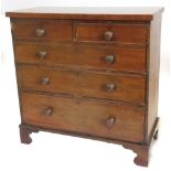 A 19thC mahogany chest of two short and three long drawers, each with turned wood handles on bracket