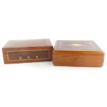 A rosewood inlaid jewellery box, of rectangular form, 31cm high, and another box. (2)
