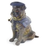 A cold painted spelter inkwell, modelled in the form of a bulldog or mastiff wearing naval type unif