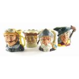 Four Royal Doulton character jugs, Veteran Motorist, Pied Piper, Don Quixote and Old King Cole. (4)