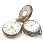 An early 20thC silver half hunter pocket watch, with blue enamel numerals, and a silver pocket watch