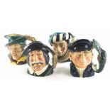 Four Royal Doulton character jugs, the Falconer, Pied Piper, Lobster Man and Sancho Panca. (4)