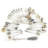 Various silver teaspoons, to include bean spoons, silver butter knife and various other cutlery, mai