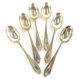 A set of six George VI silver teaspoons, with shaped handles and plain bowls, 9cm wide, Sheffield 19