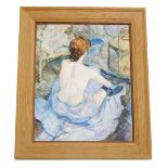 Ruth Bayes. After Tolouse-Lautrec, female nude, oil on board, 38cm x 30cm.