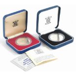 A 90th Birthday Queen Elizabeth The Queen Mother silver proof coin, and another similar. (2)