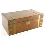 A 19thC mahogany and brass bound campaign writing box, the brass cartouche signed R Birch, 28 April