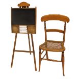 A vintage style child's blackboard with abacus, etc., 107cm high, and a bedroom chair. (2)