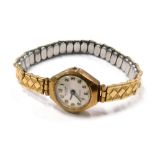 A 9ct gold Excaliber ladies cocktail watch head, with articulated strap.