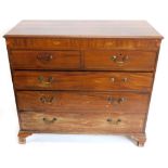 A early 19thC mahogany chest of drawers, the top with a moulded edge above a frieze inlaid with shel