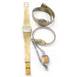 A Ginsbo ladies chrome plated Art Deco wristwatch, a Sekonda ladies wristwatch, and a gold plated la