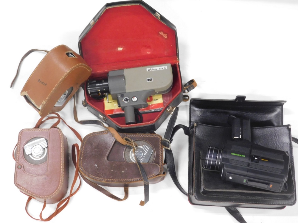 A collection of home cine cameras, to include Chinon, Cinnerex, Kodak, etc.