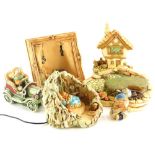 Seven Pendelfin items, to include The Cobble Cottage, 20cm high, fire group staging, 28cm wide, a li