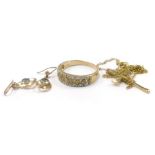 A small group of 9ct gold and other jewellery, to include a 9ct gold multi stone set dress ring, rin