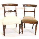 A 19thC Regency mahogany side chair, with a padded seat on turned tapering legs, and a similar beech