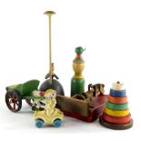 Various bygone toys, etc., graduated building block set, 17cm high, horse and cart treen figure etc.