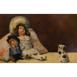 James Bolivar Manson (1879-1945). Still life - Dolls and Staffordshire dog, oil on canvas, signed, 3