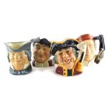 Four Royal Doulton character jugs, Bootmaker, Parson Brown, Mine Host and Town Crier.