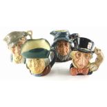 Four Royal Doulton character jugs, The Gardner, Rip Van Wickle, Mad Hatter and the Toby Pin Pots.