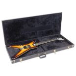A Dean Dime Bag Darrell Flying V electric guitar, left handed, with Seymour pick up, in a hard case.