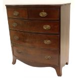 A Victorian mahogany bowfronted chest of drawers, the top with a crossbanded and boxwood strung bord