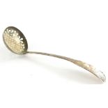 A George III Scottish silver Fiddle pattern sifter spoon, the handle cast with a bird motif, the bow
