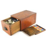 Various bygones and effects, an early 20thC pine cash till of rectangular form, with secure lever GN