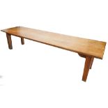A large mahogany and oak refectory type table, with a planked top, on square tapering legs, 72cm hig