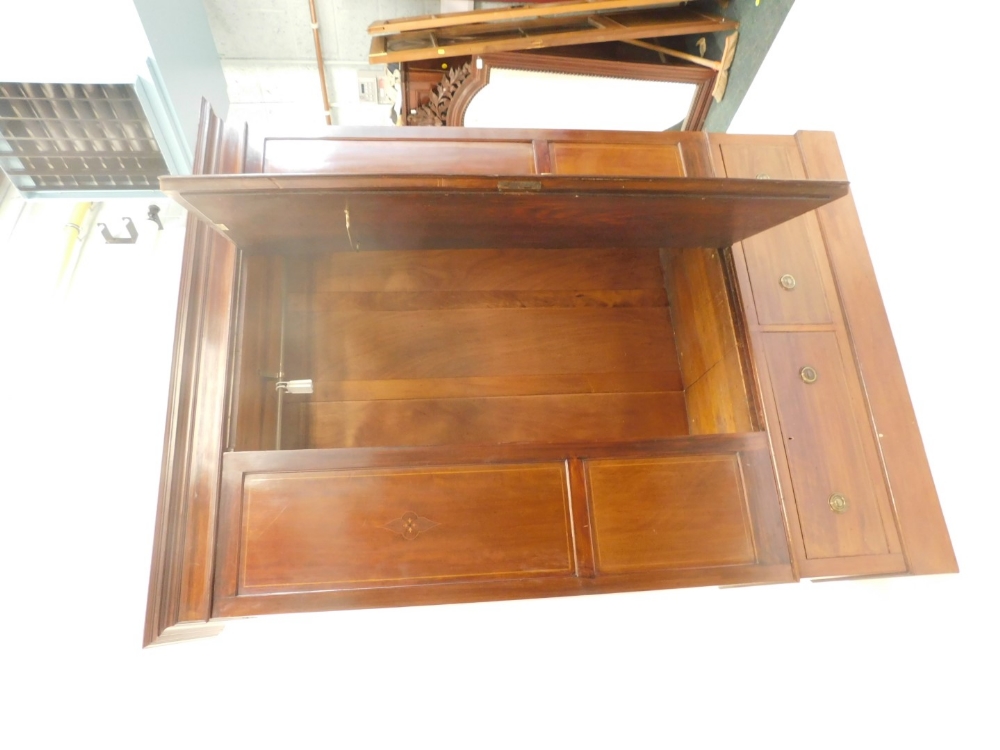 An Edwardian mahogany and inlaid wardrobe, the central mirror door, above two drawers, 206cm high, 1 - Image 2 of 2