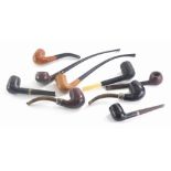 A quantity of turned and burr wood and briar pipes, names to include Plumb, Dress, Dunhill, etc.