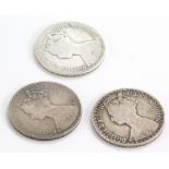 A small collection of coins, to include Victorian 1877 Gothic florin, 1876 Gothic florin and an 1877