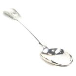A Victorian silver fiddle pattern basting spoon, by George Adams, engraved monogram to handle, Londo
