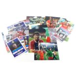 Various photographs, signatures, football related, coloured photographic print of Mark Crossley, sig