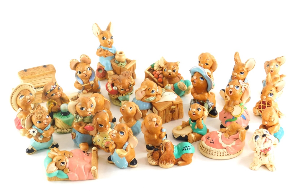 Thirty one Pendelfin rabbit figures, to include Blazer, Biff, Event Peace, Barney, and Football Figu