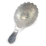 A George III silver caddy spoon, by William Pugh, with a floral shaped bowl and plain handle, engrav