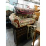 A collection of furniture, to include a two seater sofa in floral fabric, a hardwood chest of five d