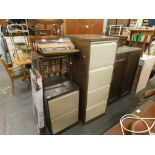 A Bisley four drawer filing cabinet, a similar two drawer filing cabinet, a walnut bedroom chair, Wi