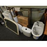 A Victorian Plumbing white wash basin, 367 x 165 x 90mm, a similar toilet, etc. (a quantity)