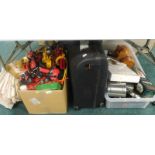 Various tractor toys, table linen, some worked, suitcase, other general household effects, etc. (a q