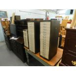 A pair of Officeworld filing cabinets, with shallow drawers, and a further example.