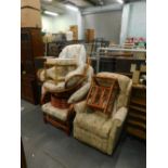 An electric reclining armchair, in floral pattern fabric, and a part conservatory suite, to include