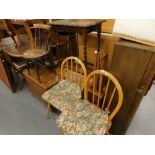 A collection of furniture, to include an oak occasional table, pine blanked box, two Ercol style kit