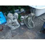 Garden statuary, to include two children kissing, Yoda, fallen angel. (3)